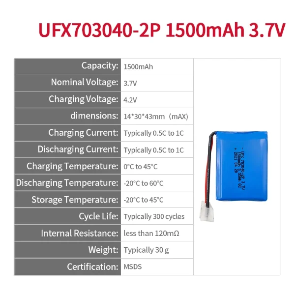 3 7v 1500mah lithium ion battery specs