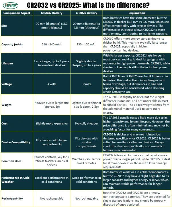 cr2032 vs cr2025 what is the difference