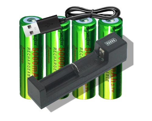 skywolfeye 4 pack 18650 rechargeable battery 5000mah with charger