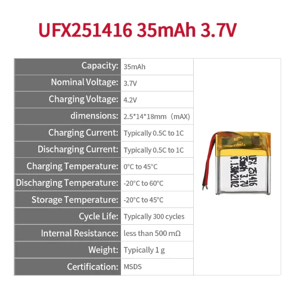 ufine 3 7v 35mah lithium ion battery